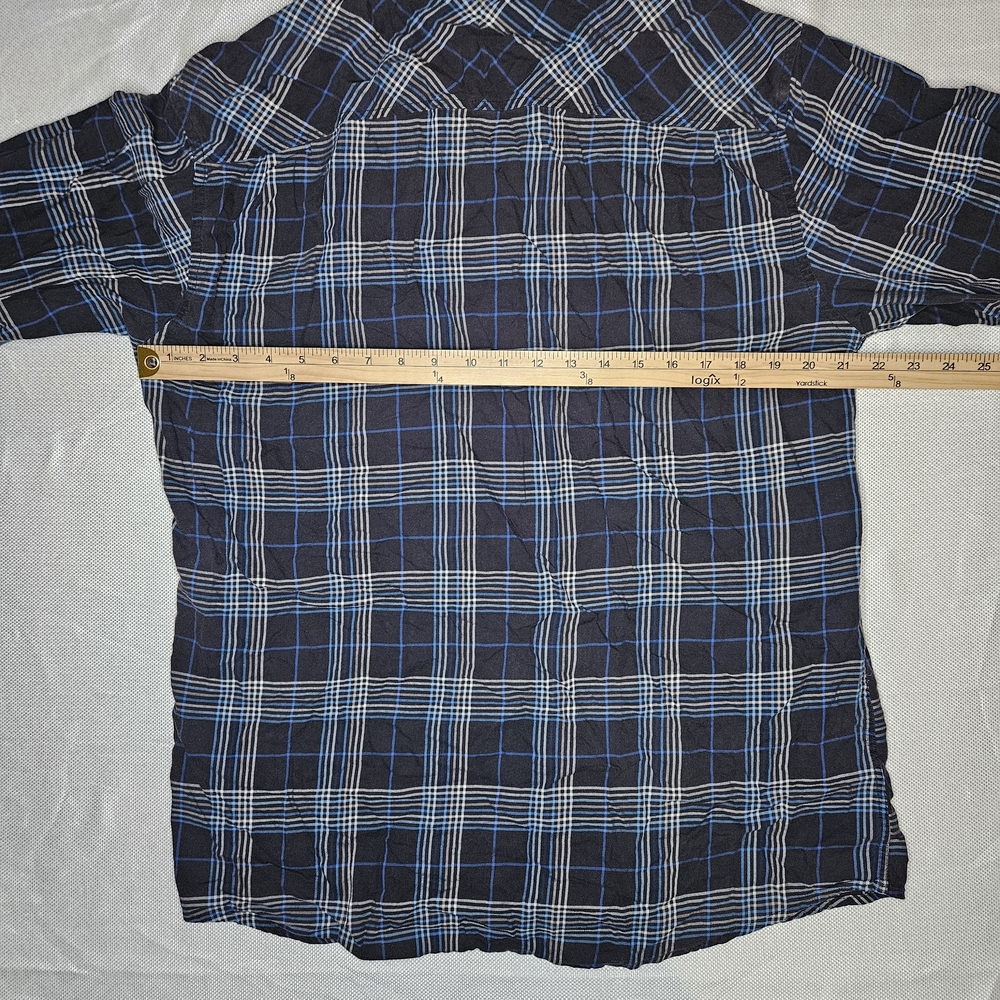 Unionbay Twin Palm Vintage‎ Mens Navy Blue Plaid Long Sleeve Button Down Shirt L - Picture 4 of 4